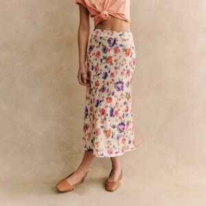 Sezane Sandy Skirt - Cream with Multicolor Flowers